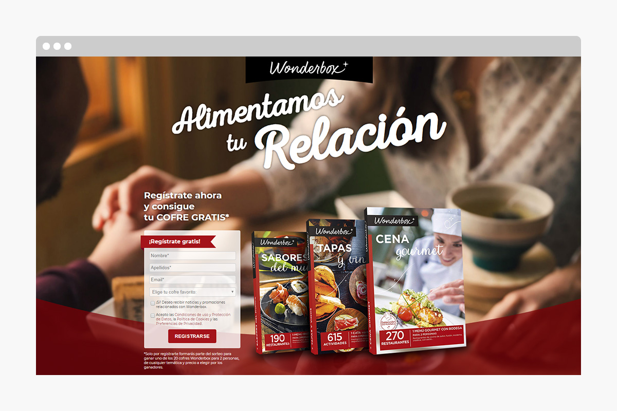 mock wonderbox landing page navegador